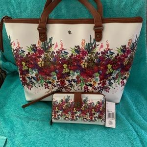Large Floral Elliott Lucca Tote and Wallet.